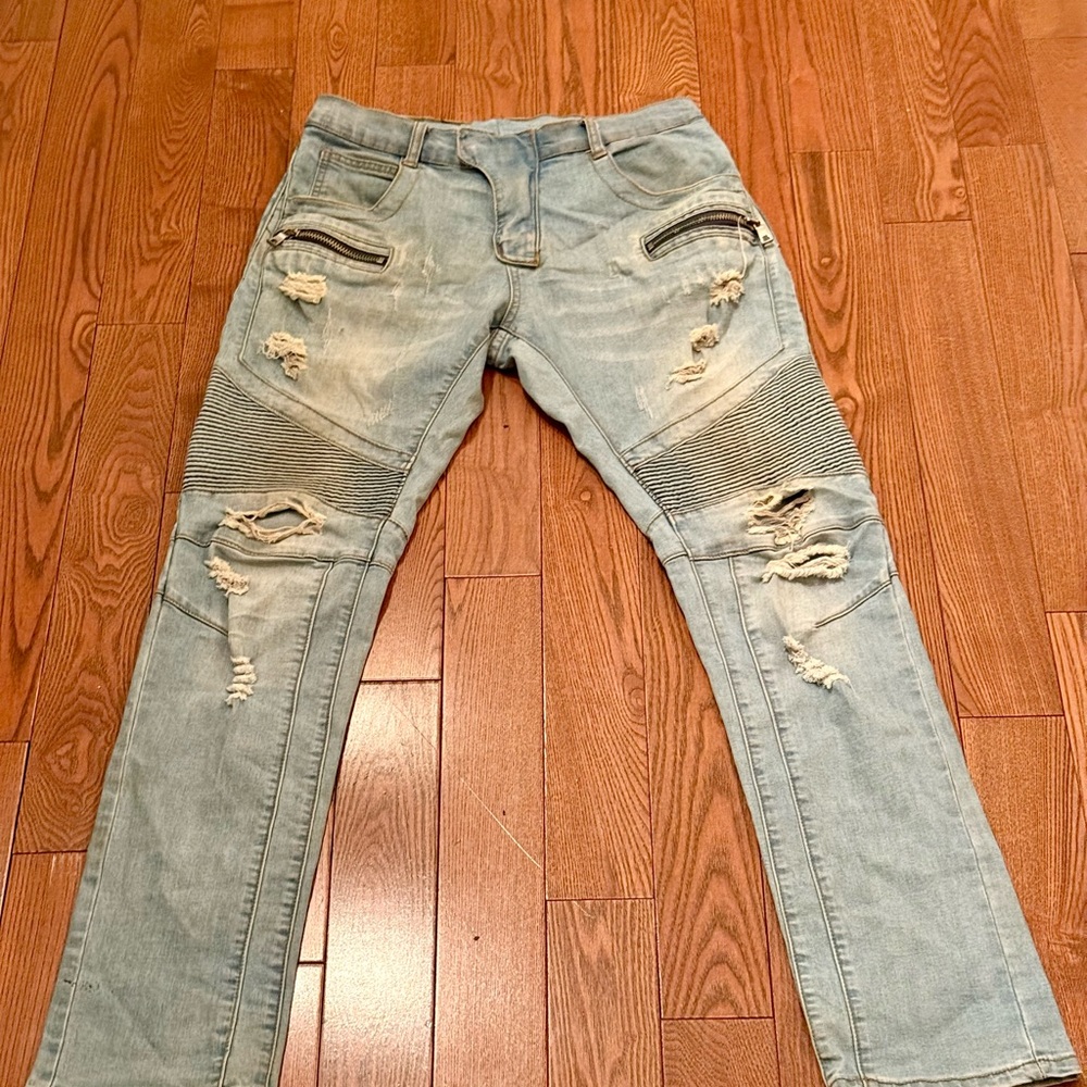 Distressed Balmain men's Light Blue Jeans
